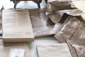 a selection of militart meals ready to eat in their packaging