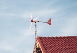 wind turbine on top of residential home roof