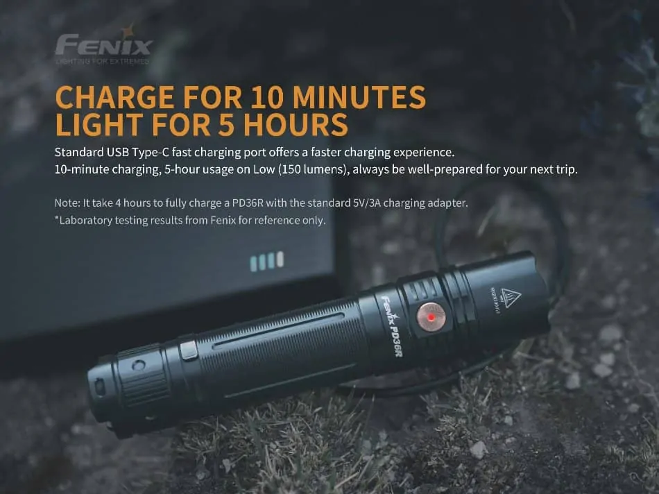 fenix pd36r flashlight charging information poster