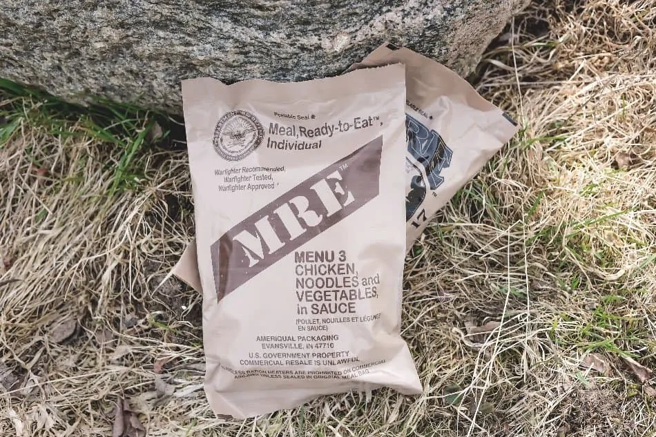 mre food ration pouch on ground