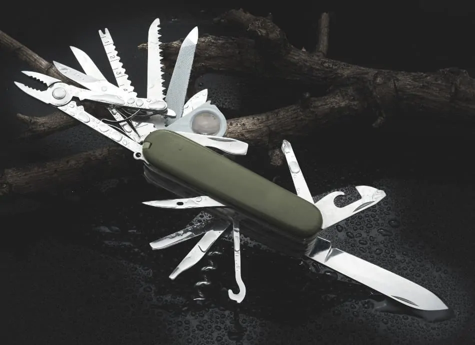 a multi tool opened showing all of its contents