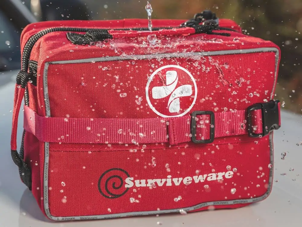 water being poured onto waterproof large first aid kit