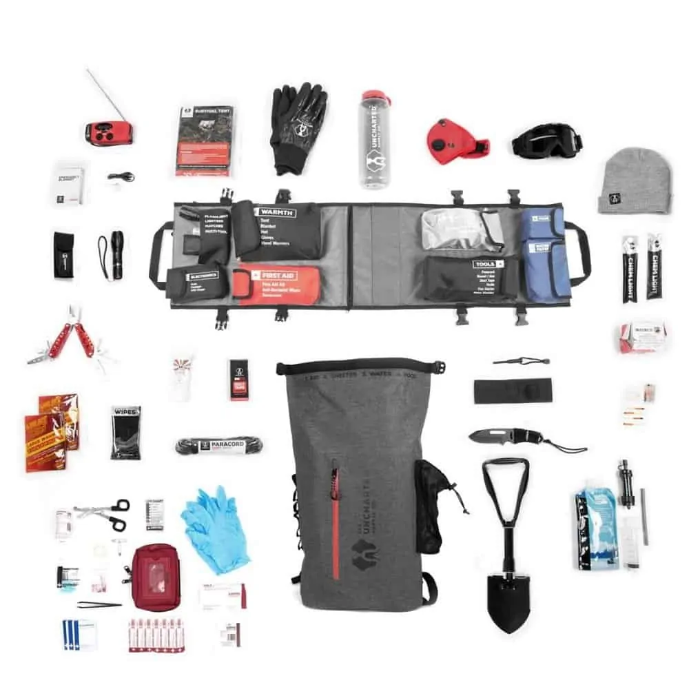 contents of the seventy2 survival kit laid out on display