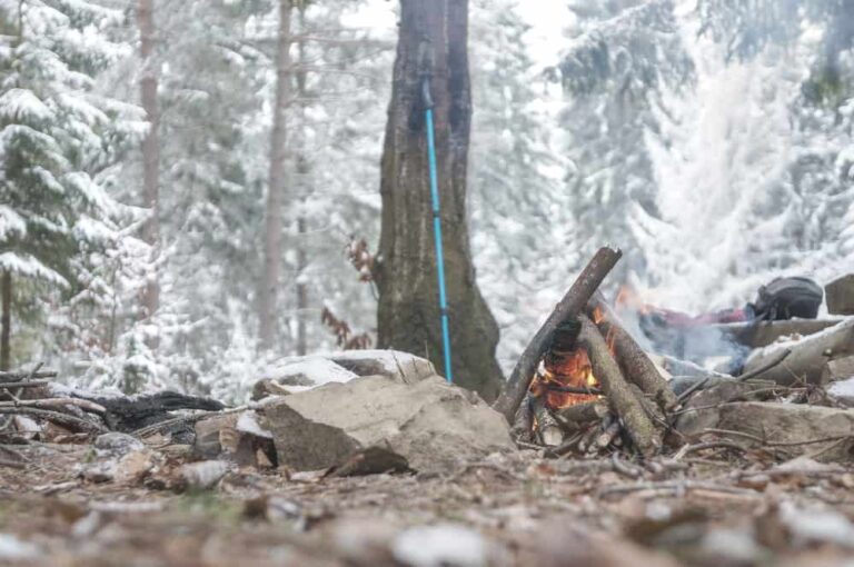 survival campfire is winter forest