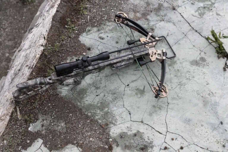 hunting crossbow resting on ground