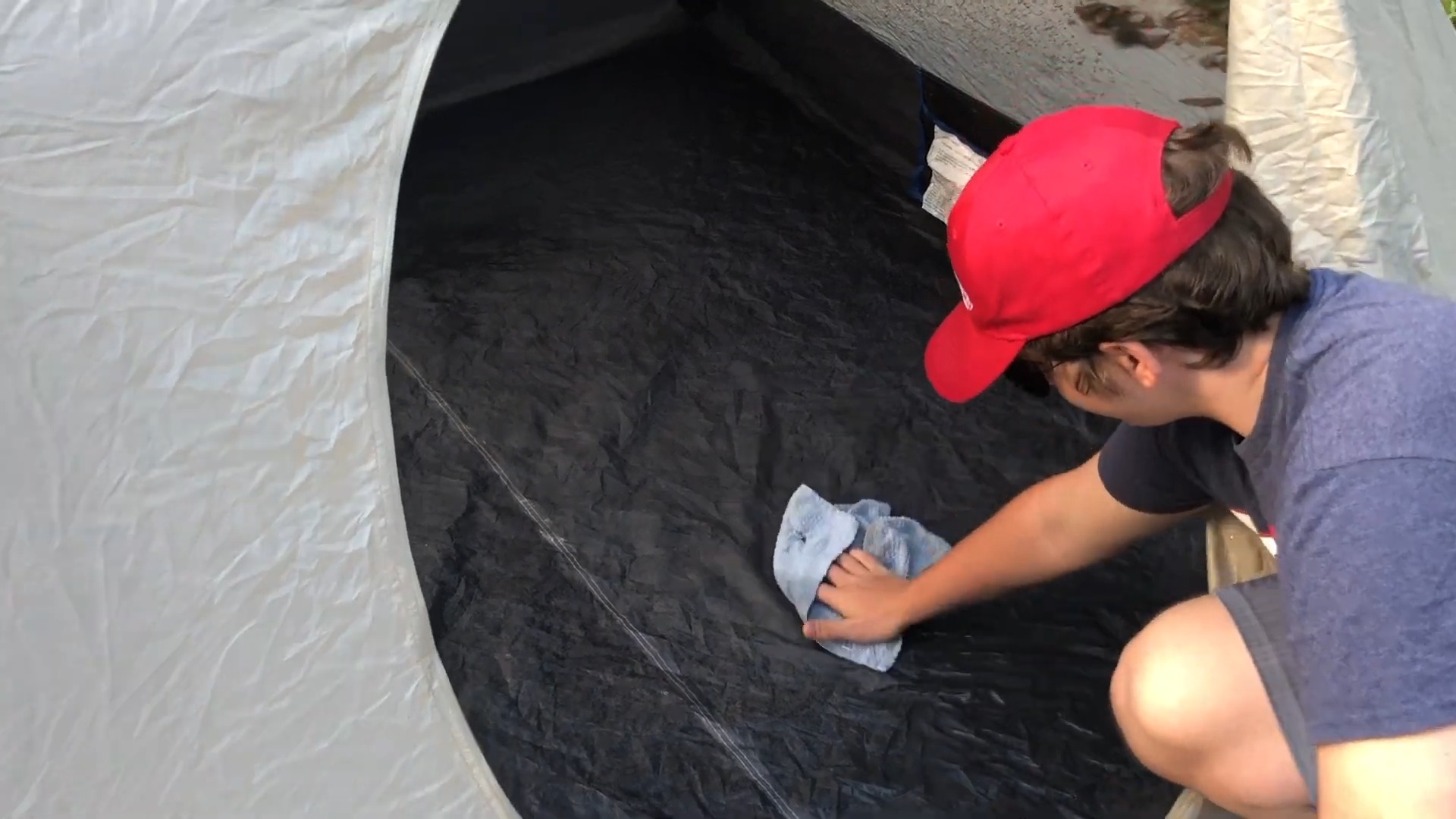 remove dust and debris from tent