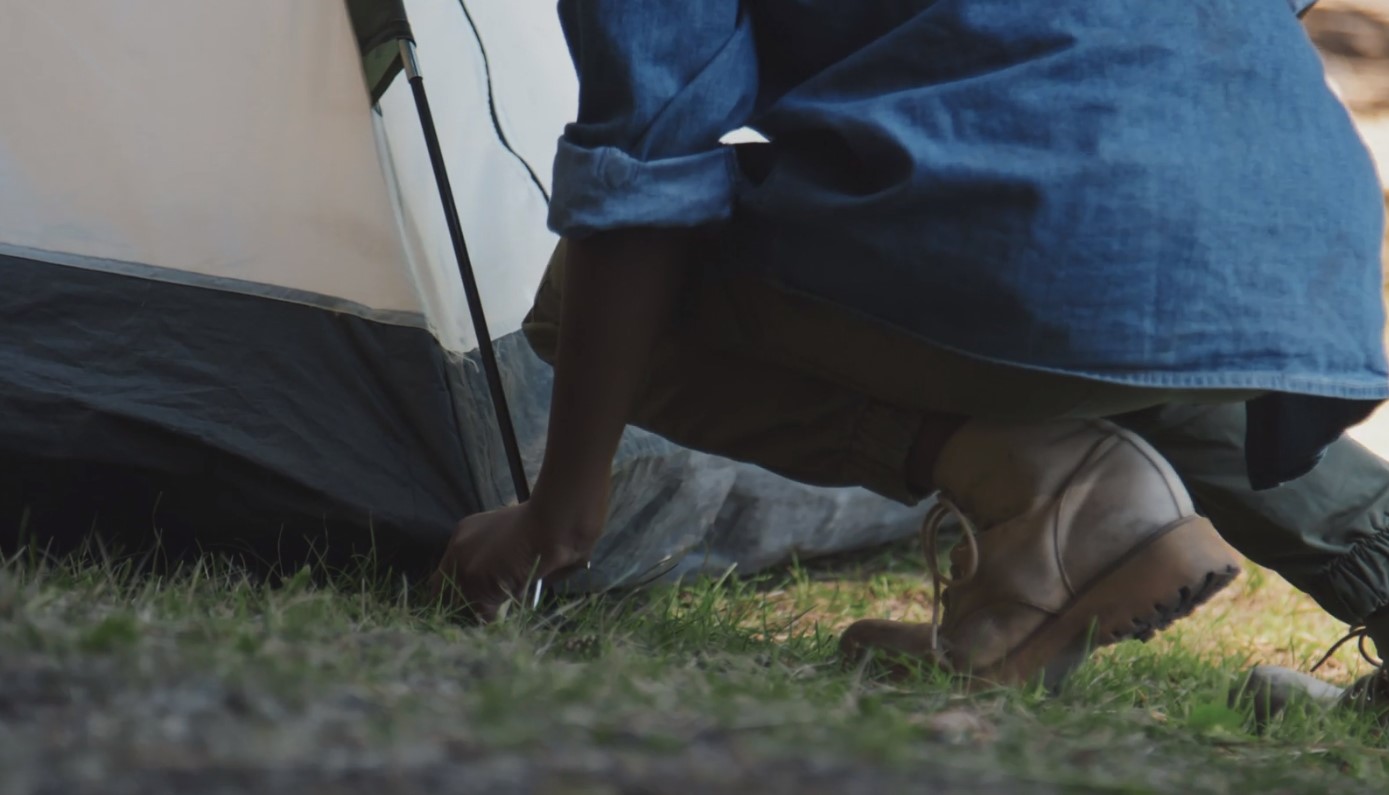 setting up a tent